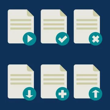 Blue vector set of flat document icons Stock Illustration