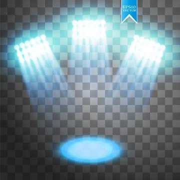 Blue vector spotlight light effect on transparent background. Concert scene with Stock Illustration