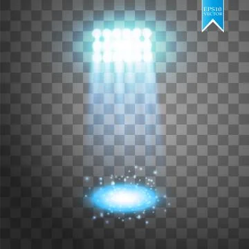 Blue vector spotlight light effect on transparent background. Concert scene with Stock Illustration