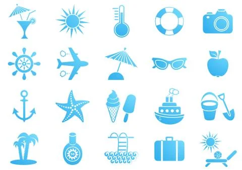 Blue vector summer icons collection on white background Stock-Illustration