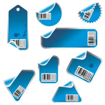 Blue vector tag and sticker set with bar codes イラスト素材