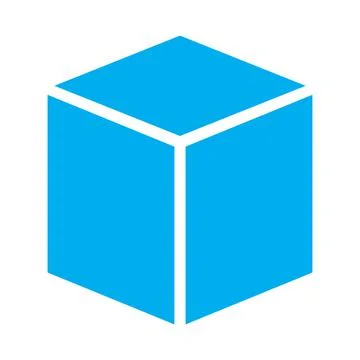 Blue vector three dimensional or 3d cube icon isolated on white background Stock Illustration