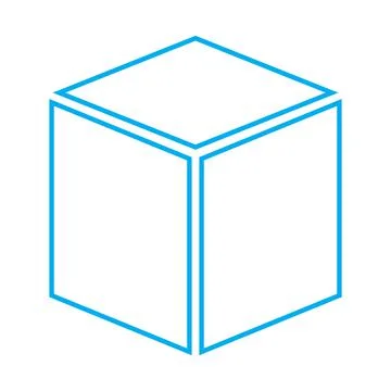 Blue vector three dimensional or 3d cube line icon isolated on white backgro Stock Illustration