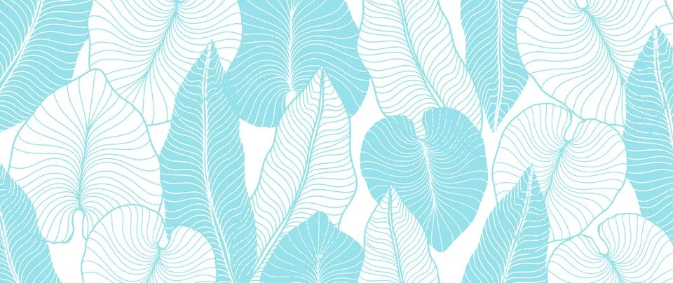 Blue vector tropical background with palm leaves and banana leaves Stock Illustration