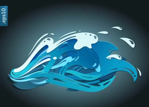 A blue vector wave with a drops and splashes Stock Illustration