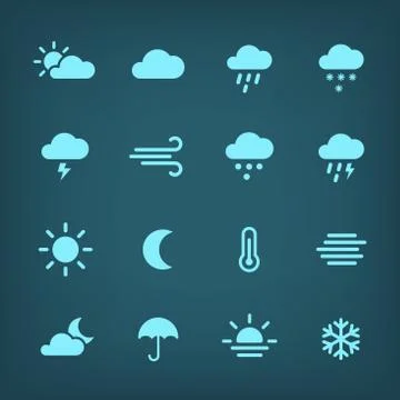 Blue vector weather Icon set. Stock Illustration