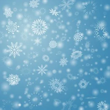 Blue Vector Winter background with flay snowflakes Stock Illustration