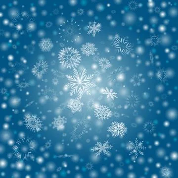 Blue Vector Winter background with flay snowflakes Stock Illustration