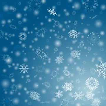 Blue Vector Winter background with flay snowflakes Stock Illustration