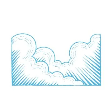 Blue Vectorized Ink Sketch of Clouds Illustration Stock Illustration