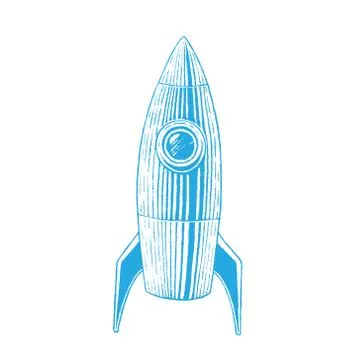 Blue Vectorized Ink Sketch of Rocket Illustration Illustrazione stock
