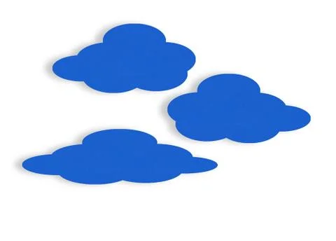 Blue velvet paper clouds on white. Cloud computing concept. Foto stock