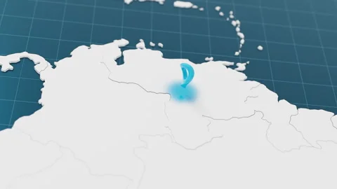 Blue Venezuela 3d map with pointer pin surrounded with other countries in white Stock Footage 316601244