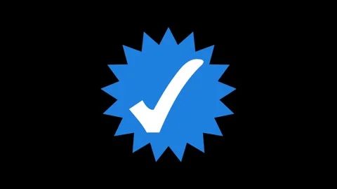 Blue verified badge with white check mark animation, Blue spiky seal badge .. Stock Footage 346800257