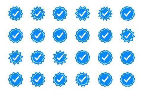 Blue verified checkmark icon badges set Иллюстрация