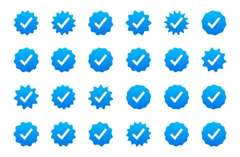 Blue verified checkmark icon set for social media Stock Illustration