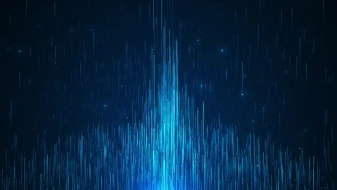 Blue vertical data rain background glowing cyan lines, falling particles, and ta Stock Footage 340412179