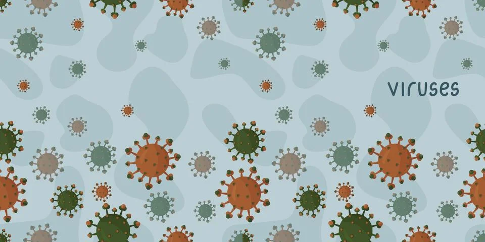 Blue vertical seamless border-pattern with orange and green coronavirus virus Stock Illustration