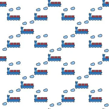 Blue Vessel with Containers vector modern seamless pattern Stock Illustration