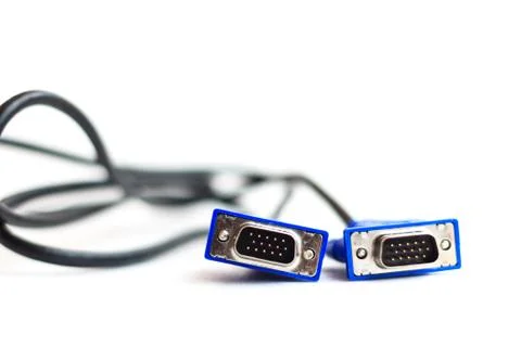 Blue vga wire  isolated on white background Stock Photos