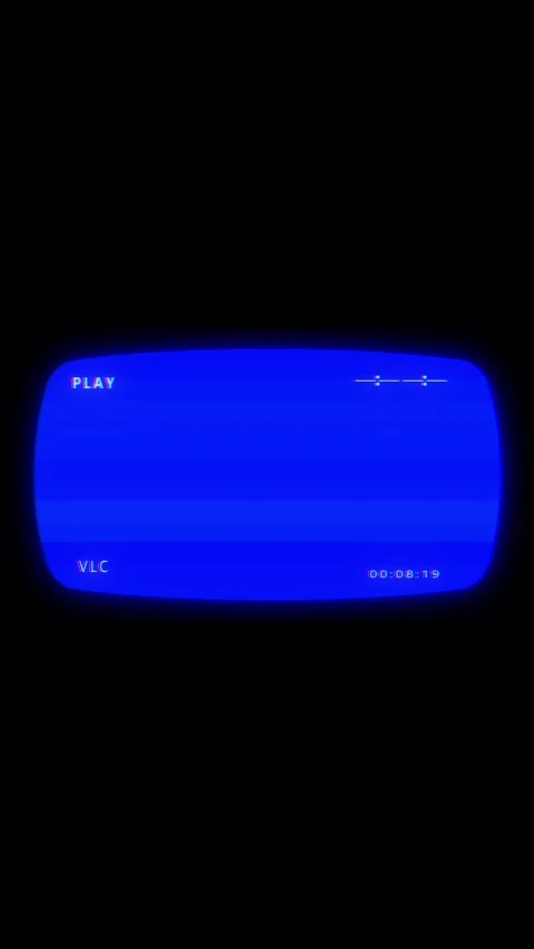 Blue VHS play screen retro scan lines, glowing rounded frame, time code, and ana Stock Footage 340528299