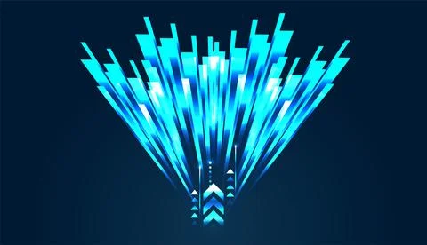A blue vibrant explosion of blue light beams creates an upward fan shape, s.. 库存插图