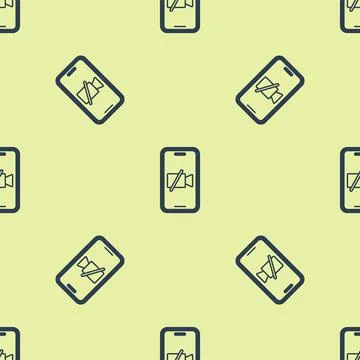 Blue Video camera Off on mobile screen icon isolated seamless pattern on yellow 스톡 일러스트