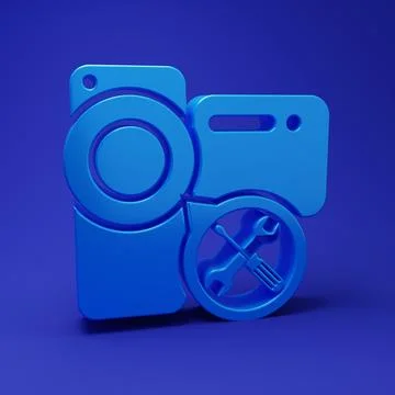 Blue Video camera with screwdriver and wrench icon isolated on blue backgro.. Stock Illustration