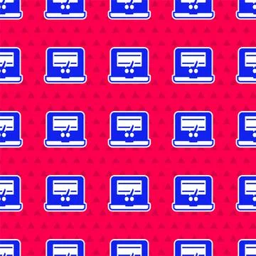 Blue Video recorder or editor software on laptop icon isolated seamless pattern Illustrazione stock