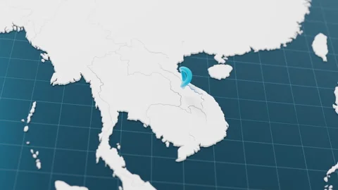 Blue Vietnam 3d map with pointer pin surrounded with other countries in white 動画素材 318094256