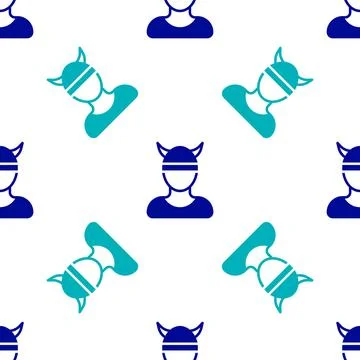 Blue Viking head icon isolated seamless pattern on white background. Vector Stock Illustration
