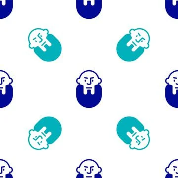 Blue Viking head icon isolated seamless pattern on white background.  Vector Stock Illustration