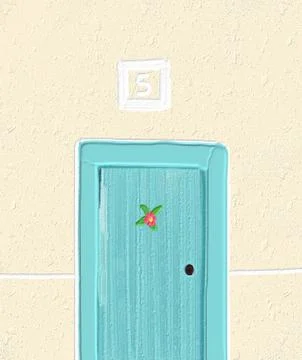 Blue village door with flower Stock Illustration