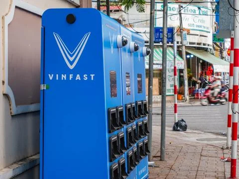Blue VinFast Battery Swapping Point Fotos de archivo