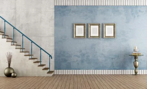 Blue vintage room with staircase Stock Illustration