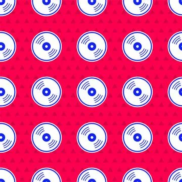 Blue Vinyl disk icon isolated seamless pattern on red background. Vector イラスト素材
