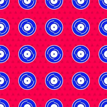 Blue Vinyl disk icon isolated seamless pattern on red background.  Vector Stock Illustration
