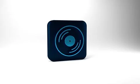 Blue Vinyl disk icon isolated on grey background. Blue square button. 3d Stock Illustration