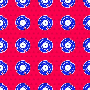 Blue Vinyl disk icon isolated seamless pattern on red background.  Vector Stock Illustration