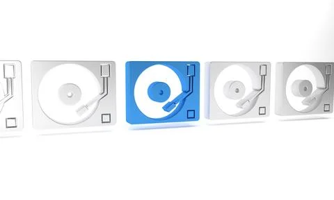 Blue Vinyl player with a vinyl disk icon isolated on white background. Mini.. Stock Illustration