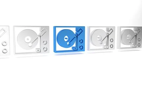 Blue Vinyl player with a vinyl disk icon isolated on white background. Mini.. Stock Illustration
