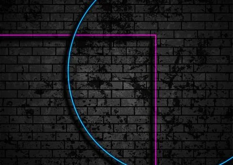 Blue violet geometric lines on brick grunge wall Stock Illustration