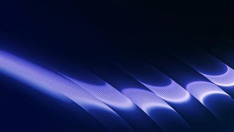Blue violet luminous wave pattern with repeating optical curves on dark, de.. Stock Illustration