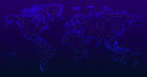 Blue violet neon map of the world with a white blinking lights 스톡 동영상 337432786