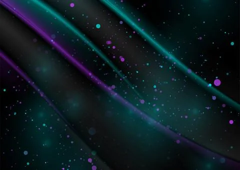 Blue violet sparkling glowing particles and smooth waves abstract background Stock Illustration