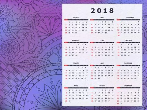 Blue-violet tangle zen pattern calendar year 2018 Stock Illustration