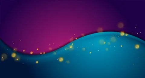 Blue violet wave and golden bokeh lights abstract retro glowing background 스톡 일러스트