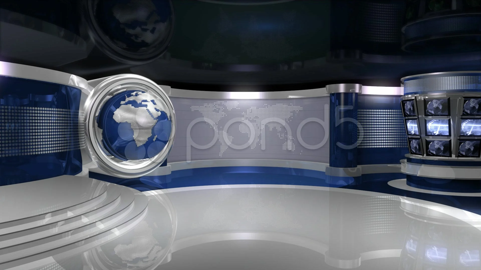Blue Virtual News Studio 3 with Globe An... | Stock Video | Pond5