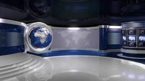Blue Virtual News Studio 3 with Globe Animation Stock Footage 3538488
