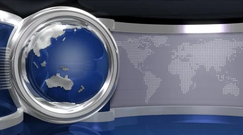 Blue Virtual News Studio 3 with Globe Animation closeup1 Stock Footage 3544839